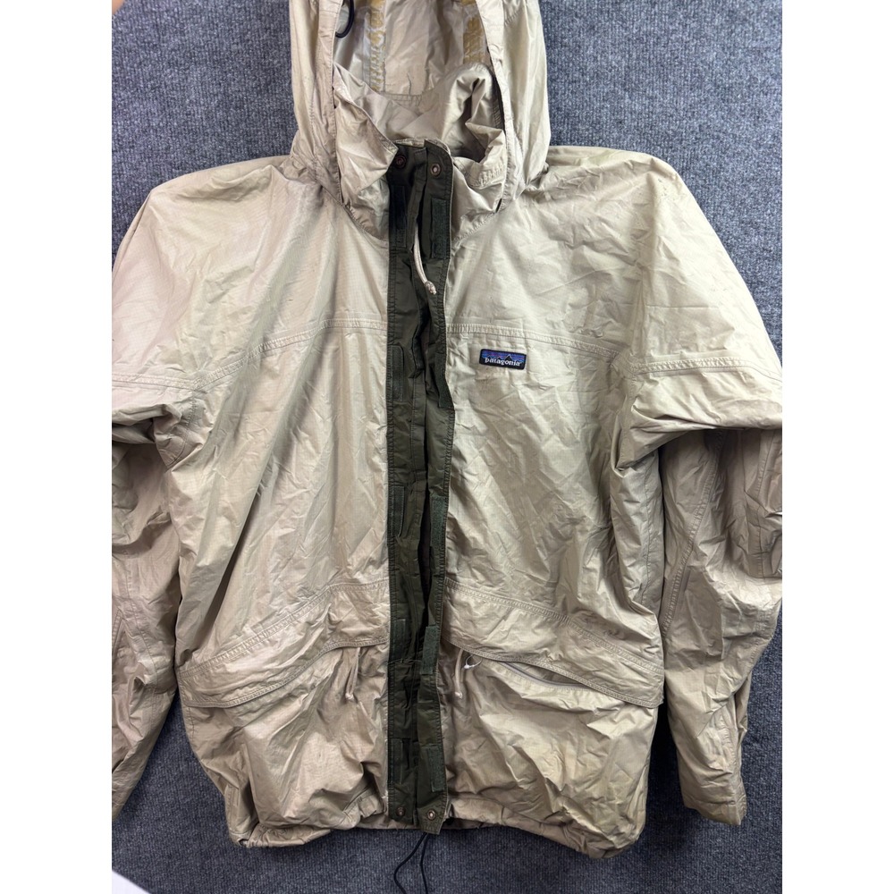 Patagonia Rain Jacket Mens Large Tan Ripstop Hooded Full Zip Outdoor RN 51884